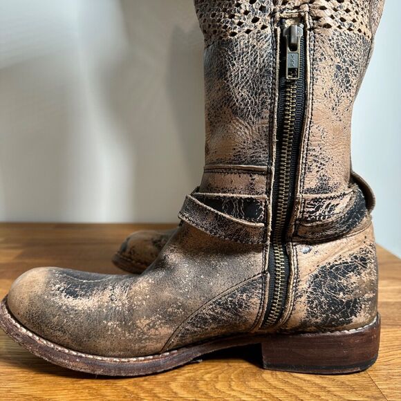 BedStu Biltmore Black Lux Riding Boots Women's 9.5 Distressed Brown Perforated - Picture 8 of 16